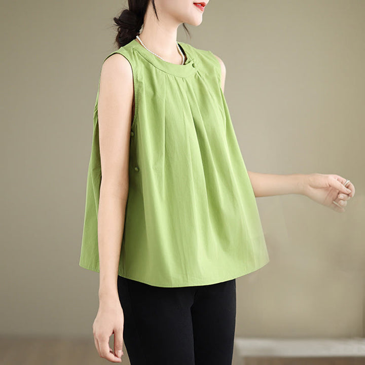 Buddha Stones Lato Jednolity Kolor Plisowany Projekt Halter Neck Bez Rękawów Bawełna Len Damska Kamizelka - image 19