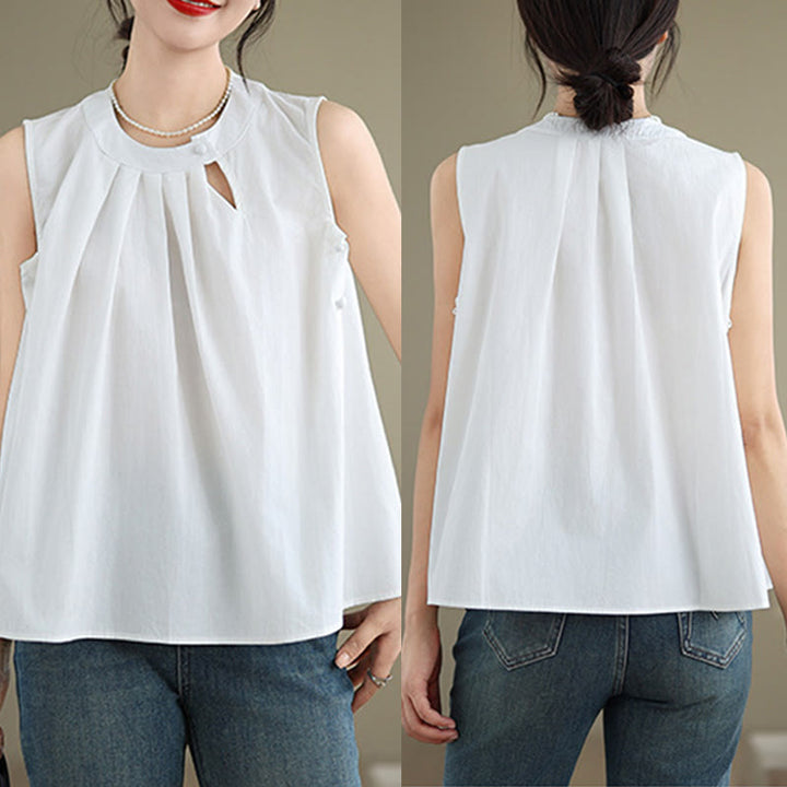 Buddha Stones Lato Jednolity Kolor Plisowany Projekt Halter Neck Bez Rękawów Bawełna Len Damska Kamizelka - image 17
