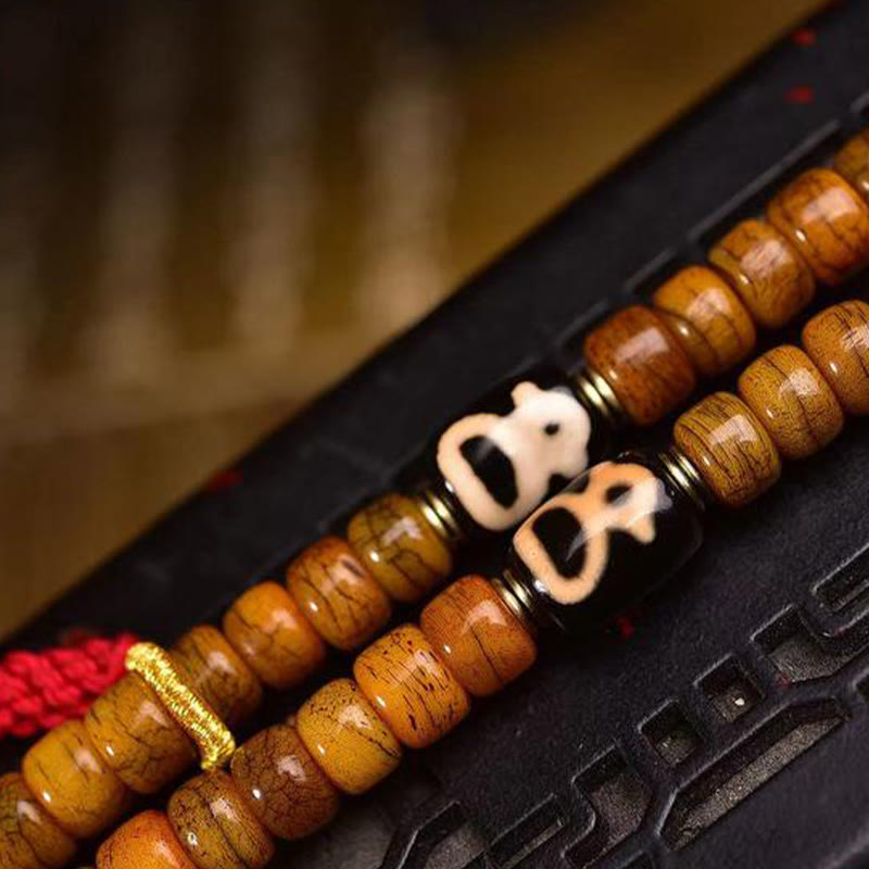 Buddha Stones Tybetańskie 108 Koralików Wielbłądzich Kości Szczęścia Tassel Mala
