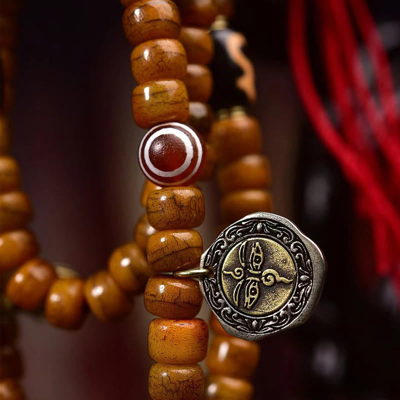 Buddha Stones Tybetańskie 108 Koralików Wielbłądzich Kości Szczęścia Tassel Mala