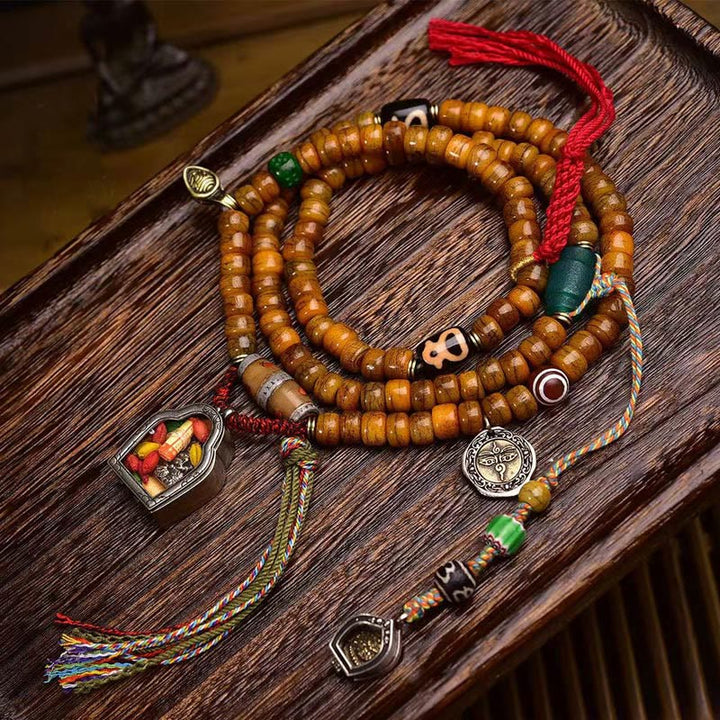 Buddha Stones Tybetańskie 108 Koralików Wielbłądzich Kości Szczęścia Tassel Mala