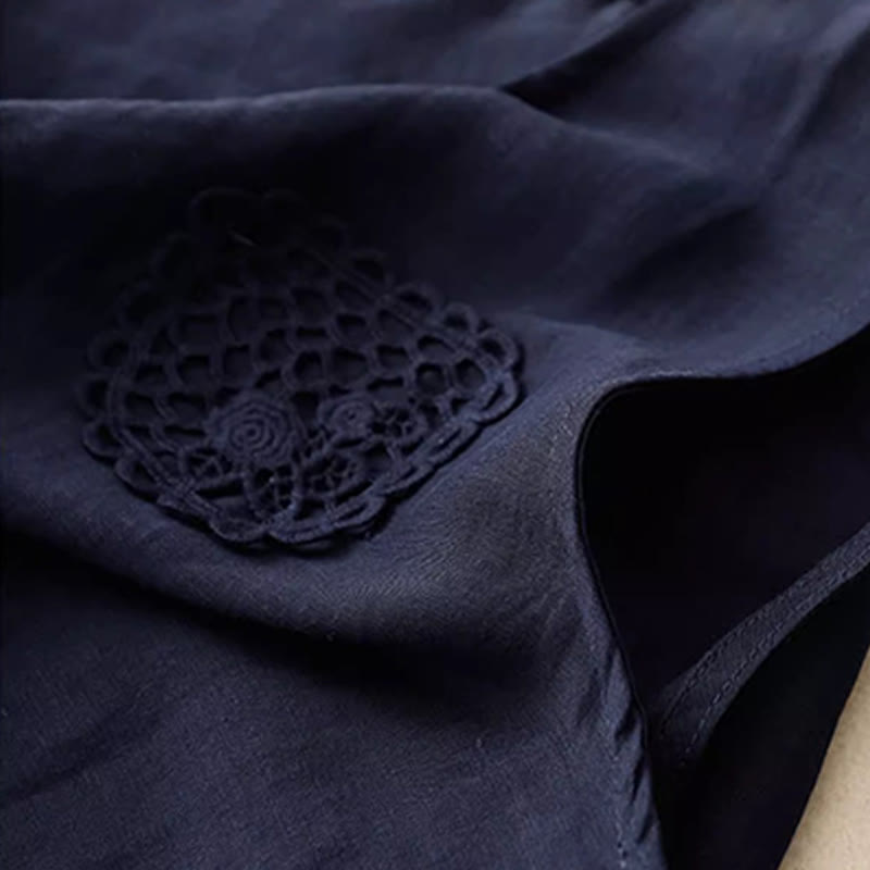 Buddha Stones Casual Pure Color Haft Patchwork Design Bez rękawów Okrągły Dekolt Damska Bawełniana Lniana Kamizelka - image 8