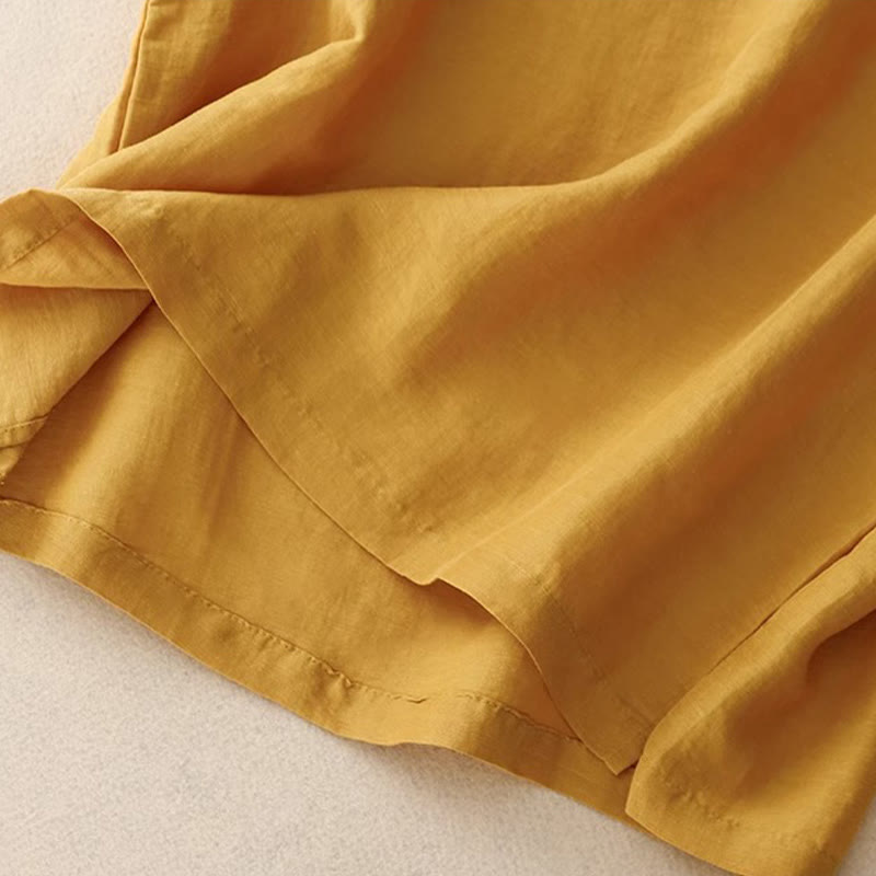 Buddha Stones Casual Pure Color Haft Patchwork Design Bez rękawów Okrągły Dekolt Damska Bawełniana Lniana Kamizelka - image 4