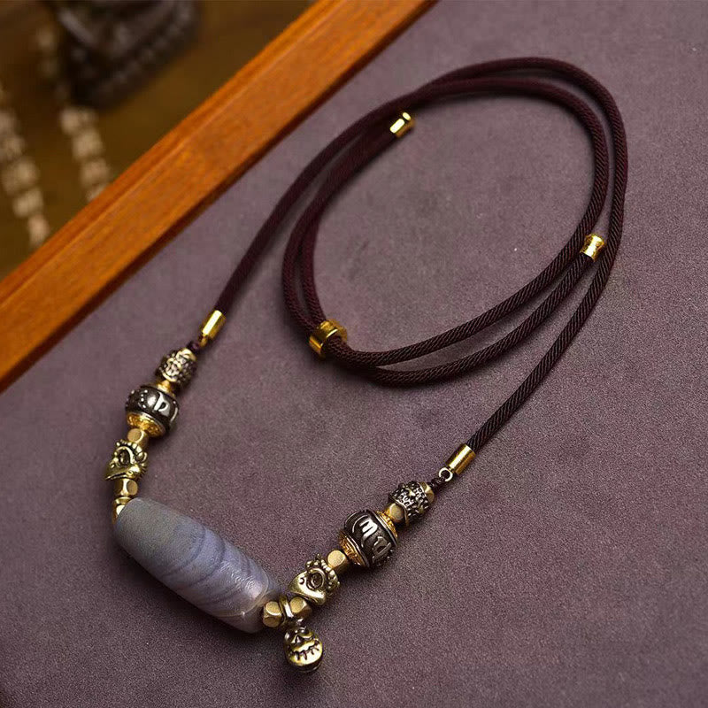 Buddha Stones tybet Dzi koralik Om Mani Padme Hum naszyjnik ochronny wisiorek - Dzi Bead - image 0