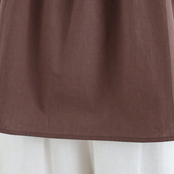 Buddha Stones Letnia artystyczna jednokolorowa plisowana z okrągłym dekoltem damska bawełniana lniana kamizelka - image 8