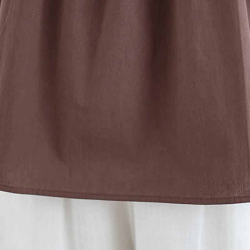 Buddha Stones Letnia artystyczna jednokolorowa plisowana z okrągłym dekoltem damska bawełniana lniana kamizelka - image 8