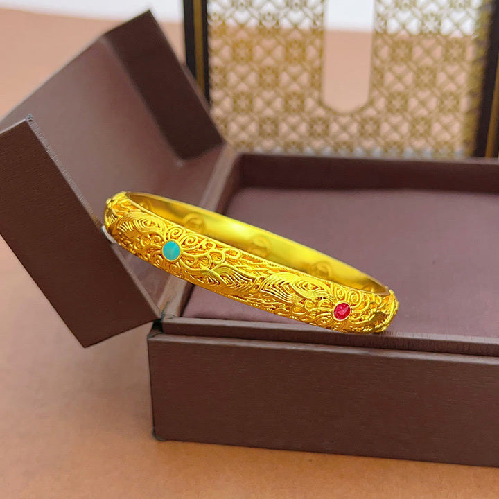 Buddha Stones Miedziane Złote Kwiaty Liście Bransoletka Szczęścia Bransoletka