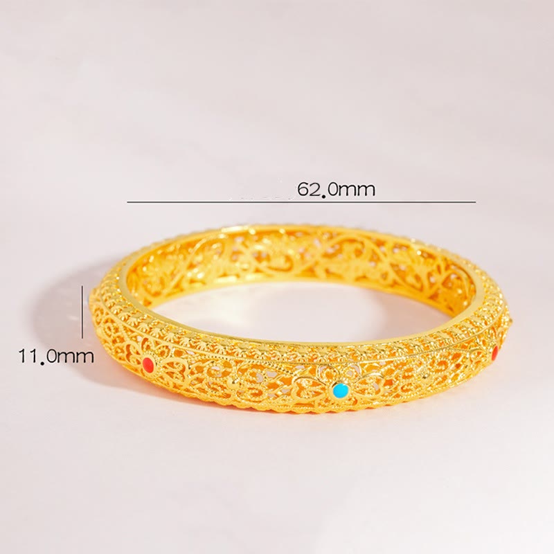 Buddha Stones Miedziane Złote Kwiaty Winorośl Wzór Bransoletka Szczęścia Bransoletka 2.44 IN (62 MM)