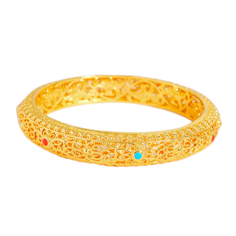 Buddha Stones Miedziane Złote Kwiaty Winorośl Wzór Bransoletka Szczęścia Bransoletka 2.44 IN (62 MM)