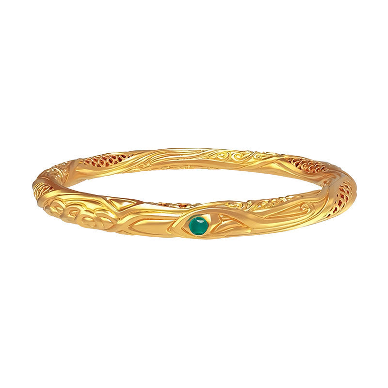Buddha Stones 999 Srebro Sterlingowe Złoty Kwiat Pusty Wzór Błogosławieństwo Bransoletka Bangle - image 9