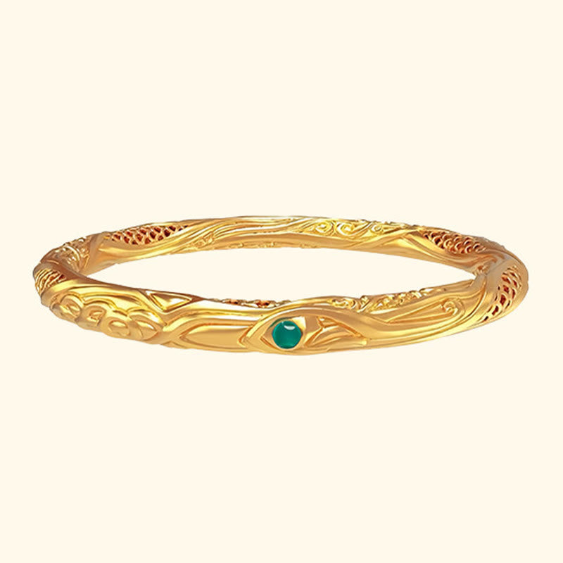 Buddha Stones 999 Srebro Sterlingowe Złoty Kwiat Pusty Wzór Błogosławieństwo Bransoletka Bangle