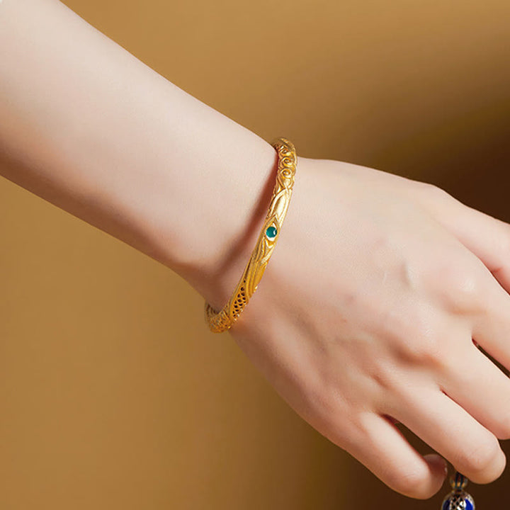 Buddha Stones 999 Srebro Sterlingowe Złoty Kwiat Pusty Wzór Błogosławieństwo Bransoletka Bangle