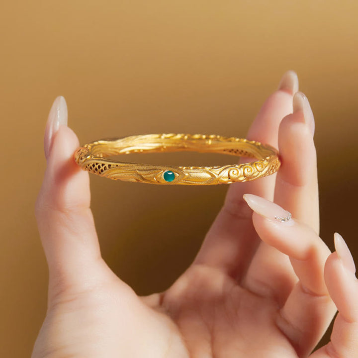 Buddha Stones 999 Srebro Sterlingowe Złoty Kwiat Pusty Wzór Błogosławieństwo Bransoletka Bangle - image 3
