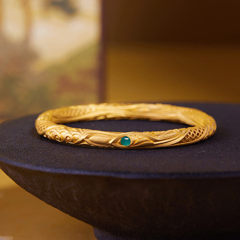 Buddha Stones 999 Srebro Sterlingowe Złoty Kwiat Pusty Wzór Błogosławieństwo Bransoletka Bangle - image 1