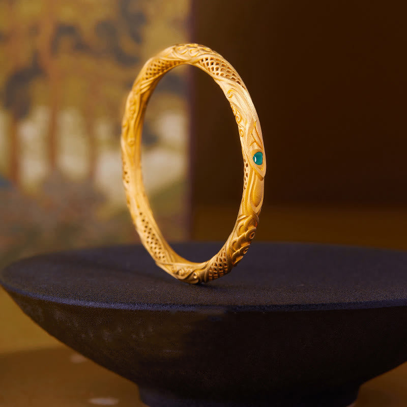 Buddha Stones 999 Srebro Sterlingowe Złoty Kwiat Pusty Wzór Błogosławieństwo Bransoletka Bangle - image 2