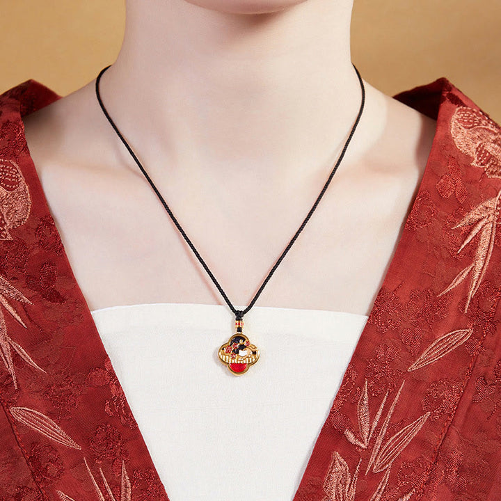 Buddha Stones 925 Srebro Sterlingowe Kot Śliwkowy Czterolistna Koniczyna Naszyjnik Błogosławieństwo Wisiorek - image 6