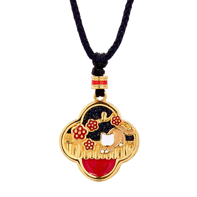 Buddha Stones 925 Srebro Sterlingowe Kot Śliwkowy Czterolistna Koniczyna Naszyjnik Błogosławieństwo Wisiorek - image 9