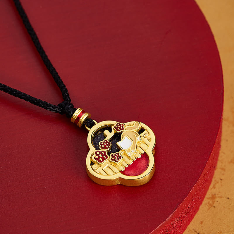 Buddha Stones 925 Srebro Sterlingowe Kot Śliwkowy Czterolistna Koniczyna Naszyjnik Błogosławieństwo Wisiorek - image 1