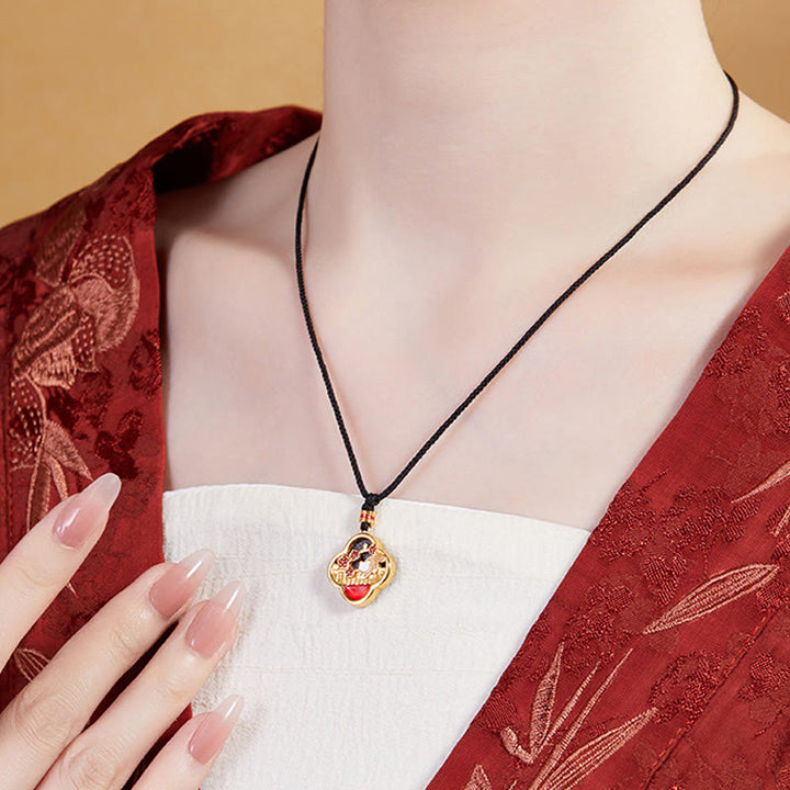 Buddha Stones 925 Srebro Sterlingowe Kot Śliwkowy Czterolistna Koniczyna Naszyjnik Błogosławieństwo Wisiorek - image 7