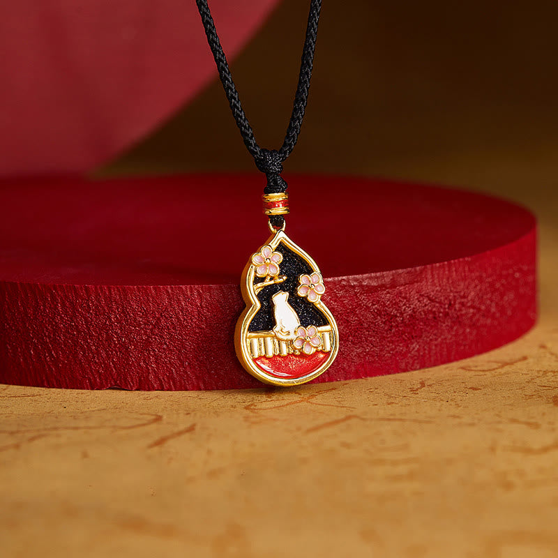 Buddha Stones 925 Srebro Sterlingowe Wzór Kota Brzoskwiniowy Kwiat Ochronny Naszyjnik Wisiorek - image 1