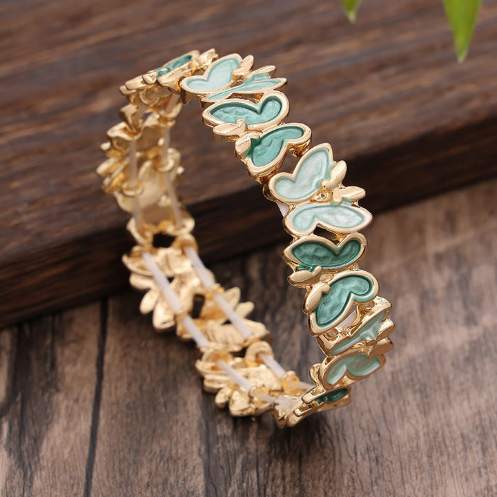 Buddha Stones Kolorowy Motyl Wolność Stop Elastyczna Bransoletka Bangle