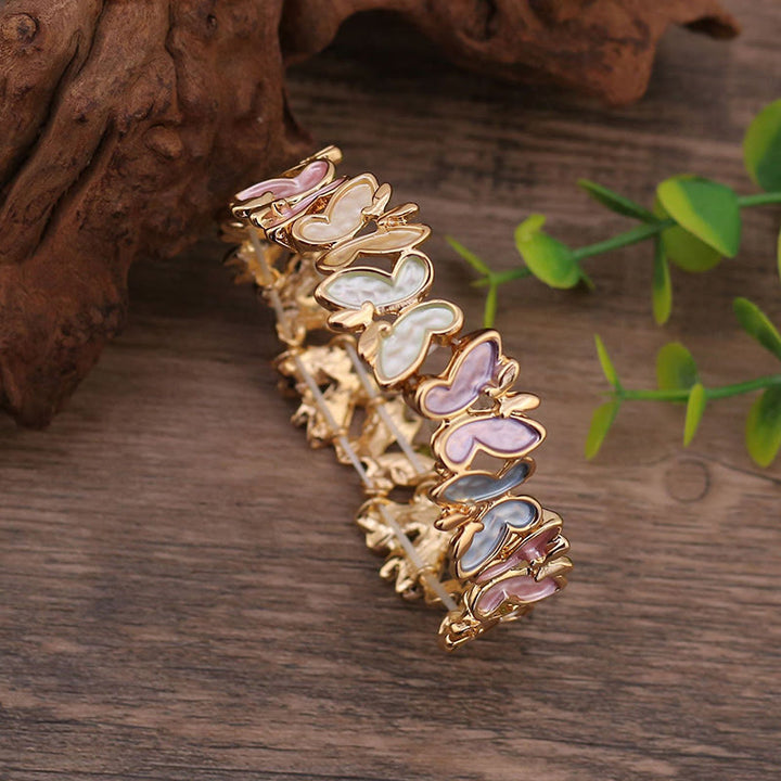 Buddha Stones Kolorowy Motyl Wolność Stop Elastyczna Bransoletka Bangle