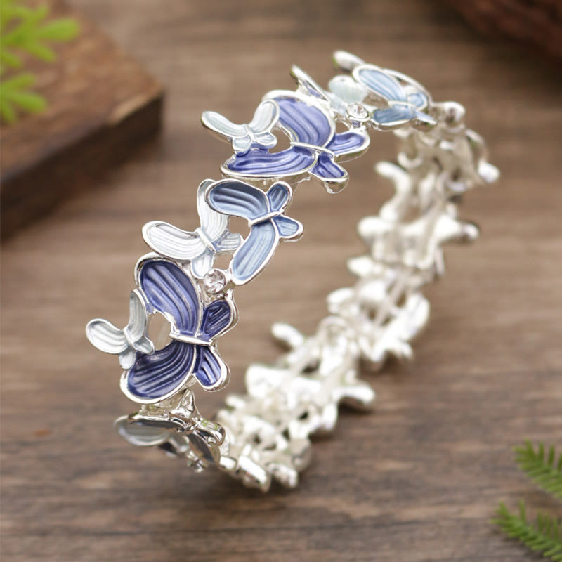 Buddha Stones Kolorowy Motyl Miłość Stop Elastyczna Bransoletka Bangle