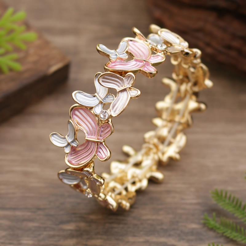 Buddha Stones Kolorowy Motyl Miłość Stop Elastyczna Bransoletka Bangle