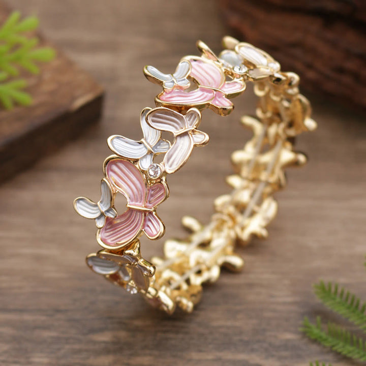 Buddha Stones Kolorowy Motyl Miłość Stop Elastyczna Bransoletka Bangle
