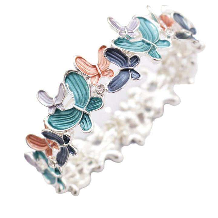 Buddha Stones Kolorowy Motyl Miłość Stop Elastyczna Bransoletka Bangle