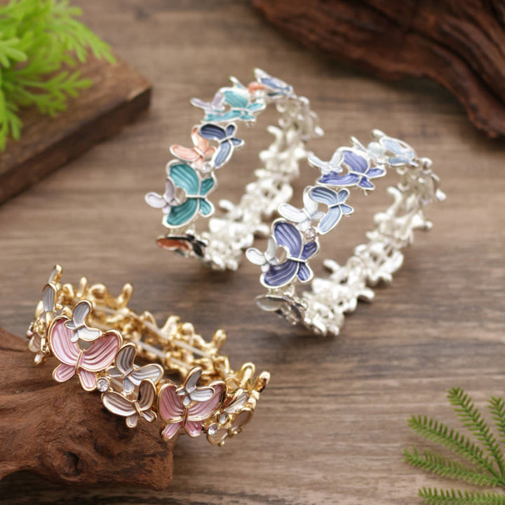 Buddha Stones Kolorowy Motyl Miłość Stop Elastyczna Bransoletka Bangle