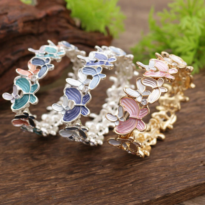 Buddha Stones Kolorowy Motyl Miłość Stop Elastyczna Bransoletka Bangle