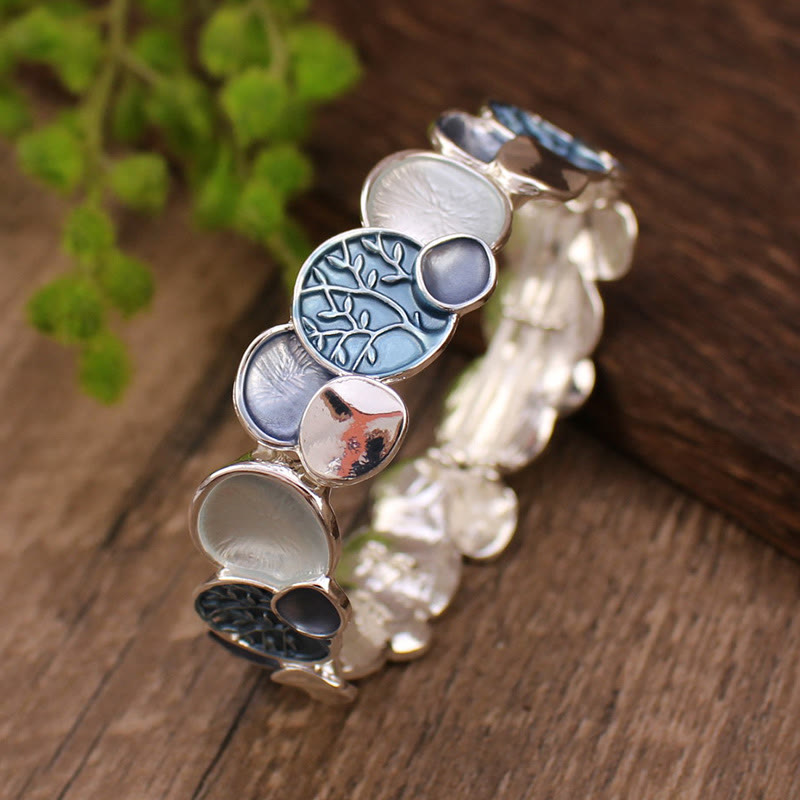 Buddha Stones Drzewo Życia Okrągły Wzór Jedności Stop Elastyczna Bransoletka Bangle