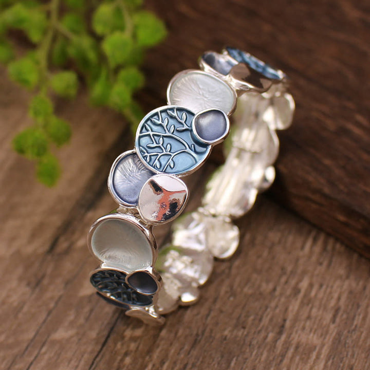 Buddha Stones Drzewo Życia Okrągły Wzór Jedności Stop Elastyczna Bransoletka Bangle