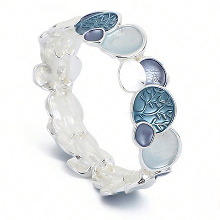 Buddha Stones Drzewo Życia Okrągły Wzór Jedności Stop Elastyczna Bransoletka Bangle