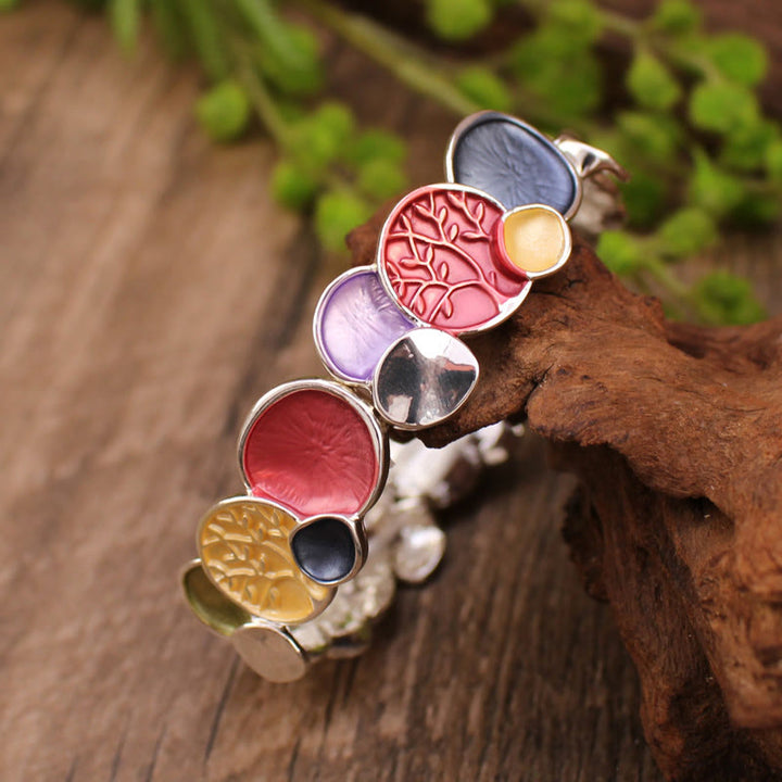 Buddha Stones Drzewo Życia Okrągły Wzór Jedności Stop Elastyczna Bransoletka Bangle