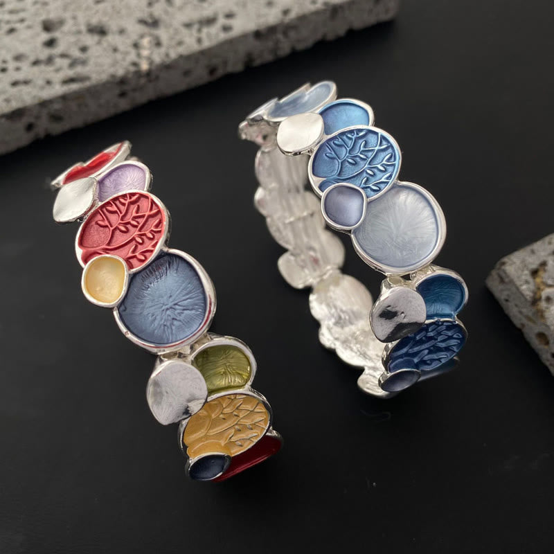 Buddha Stones Drzewo Życia Okrągły Wzór Jedności Stop Elastyczna Bransoletka Bangle