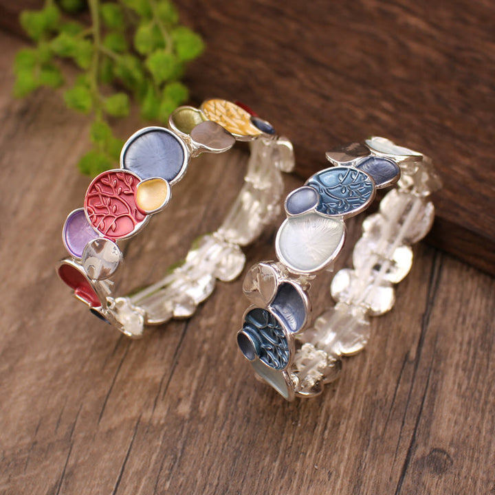 Buddha Stones Drzewo Życia Okrągły Wzór Jedności Stop Elastyczna Bransoletka Bangle