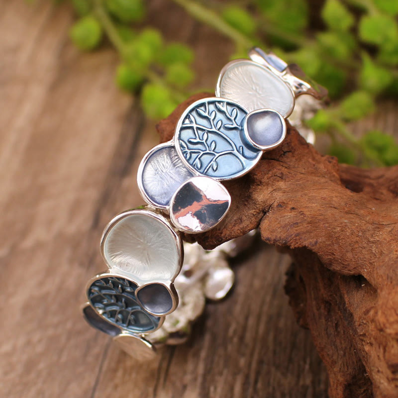Buddha Stones Drzewo Życia Okrągły Wzór Jedności Stop Elastyczna Bransoletka Bangle