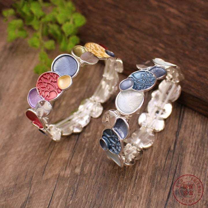 Buddha Stones Drzewo Życia Okrągły Wzór Jedności Stop Elastyczna Bransoletka Bangle