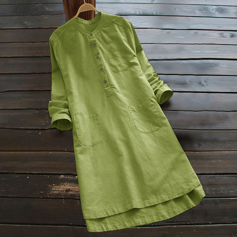 Koszula damska z długim rękawem i kieszeniami „Buddha Stones” z solidnymi guzikami - Żółtozielony - US16, UK/AU20, EU48 (5XL) - image 8