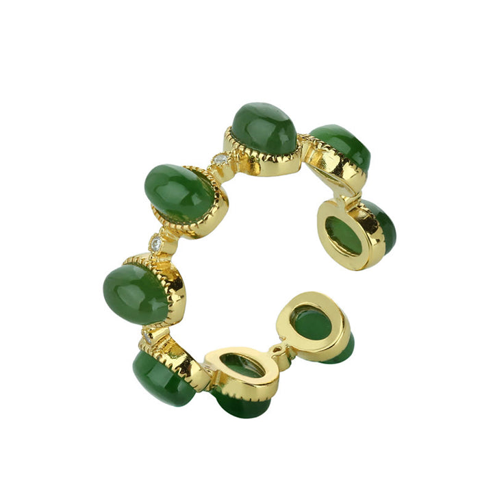 Buddha Stones 925 Srebro Sterlingowe Koraliki Hetian Cyan Jade Uzdrawiający Regulowany Pierścień