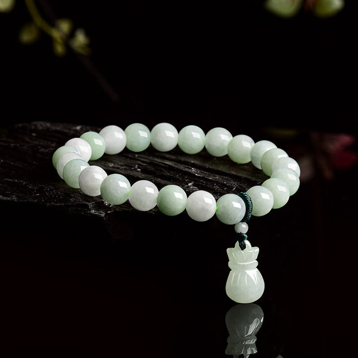 Bransoletka z woreczkami na pieniądze z naturalnego jadeitu i kamieniami Buddha Stones