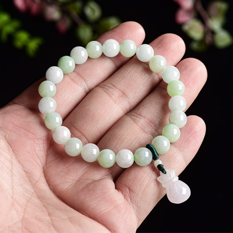 Bransoletka z woreczkami na pieniądze z naturalnego jadeitu i kamieniami Buddha Stones