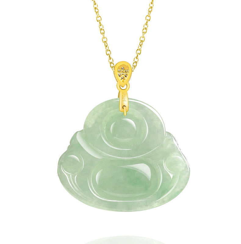 Buddha Stones 925 Srebro Sterling Naturalny Jadeit Śmiejący się Budda Szczęście Dobrobyt Łańcuch Naszyjnik Wisiorek - image 5