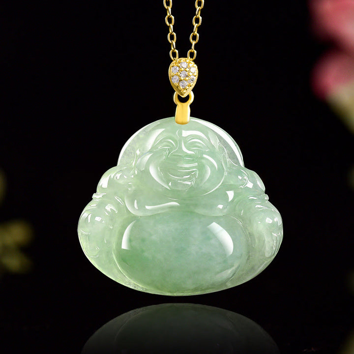 Naszyjnik z Buddha Stones z naturalnego jadeitu, śmiejącego się Buddy, szczęścia i dobrobytu, wykonany ze stali tytanowej - Jadeit (dobrobyt ♥obfitość) - image 0