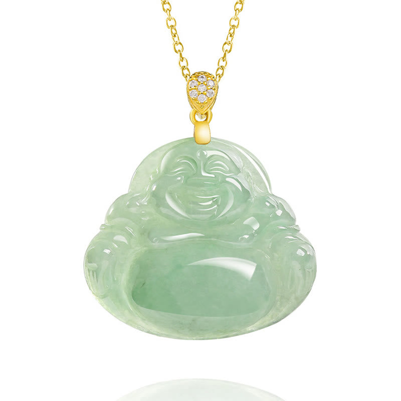 Buddha Stones 925 Srebro Sterling Naturalny Jadeit Śmiejący się Budda Szczęście Dobrobyt Łańcuch Naszyjnik Wisiorek - image 9