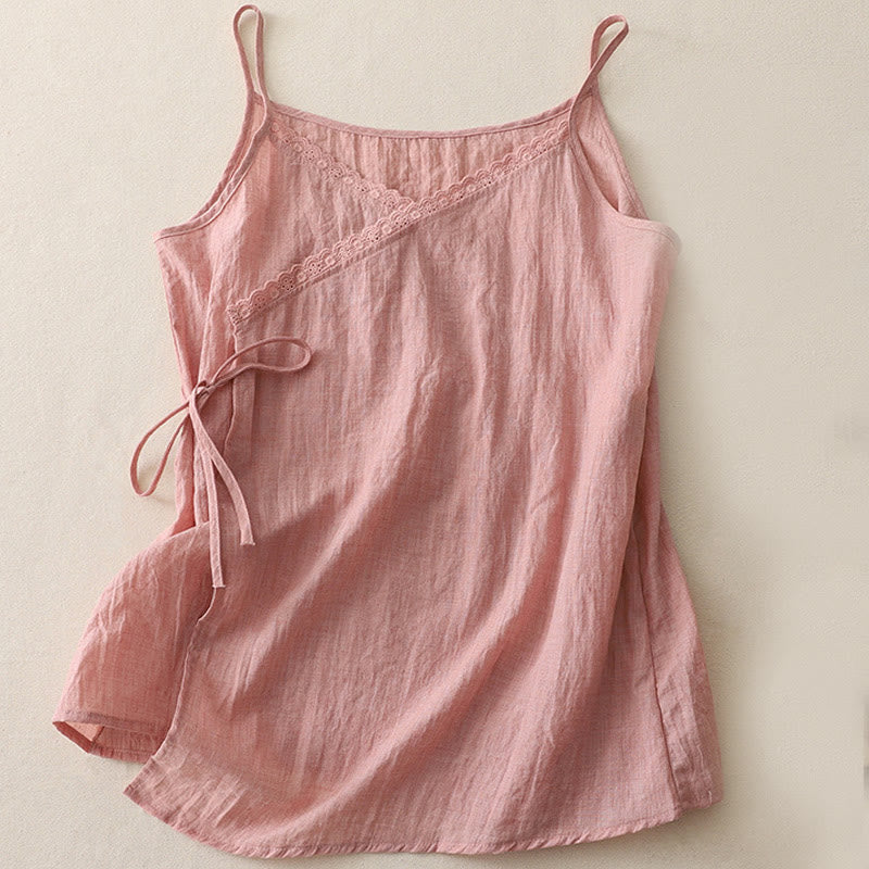 Buddha Stones w stylu vintage, sznurowane z boku, koronkowe, z dekoltem w serek, bez rękawów, damskie - Jasnoróżowy - US12, UK/AU16, EU44 (2XL) - image 0