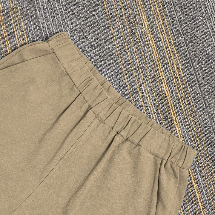 Buddha Stones Casual Pure Color Hollow Guziki Mankiety Spodnie Damskie Bawełniane Lniane Z Kieszeniami - image 3