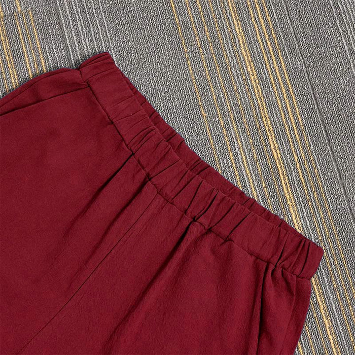 Buddha Stones Casual Pure Color Hollow Guziki Mankiety Spodnie Damskie Bawełniane Lniane Z Kieszeniami - image 30